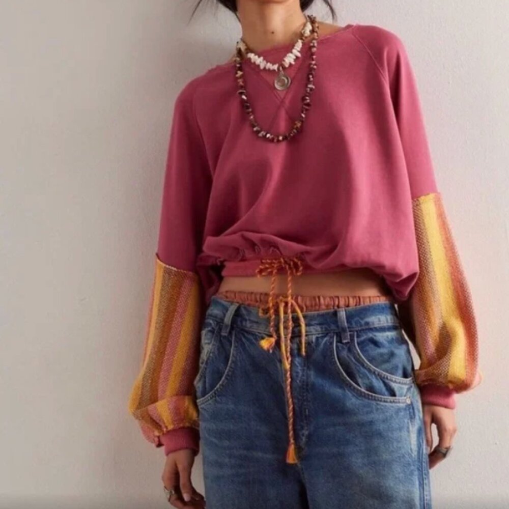 We The Free Stripe Cuff Pullover in Sunset Combo